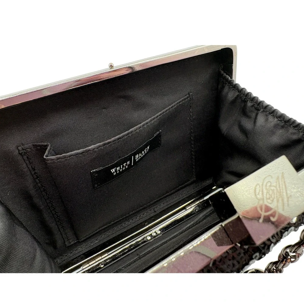 White House Black Market Sequin Clutch Womens Small Black Excellent Evening Bag - Picture 5 of 5